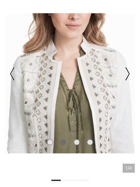 White House Black Market | Matador Jacket-embroidered, beaded, white open front